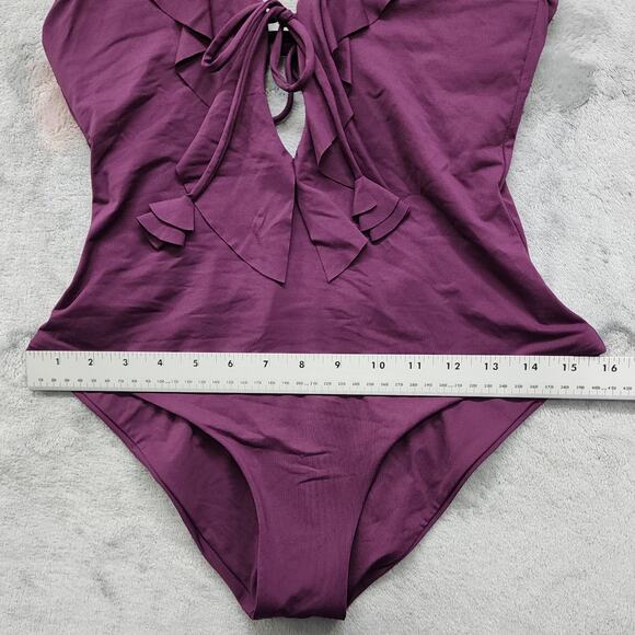 BECCA Swimsuit Size S Purple Socialite Ruffle One-Piece Plunge V-Neck Backless - Picture 10 of 12